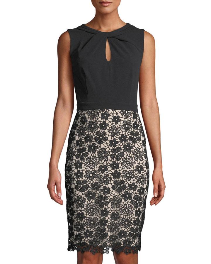 Knot-neck Lace-skirt Cocktail Dress