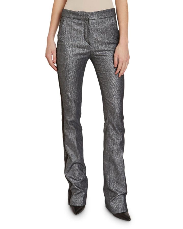 Shimmer-smocked Twill Tuxedo-striped Pants