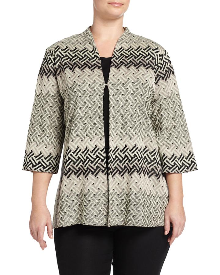 Ming Wang Plus Stand-collar Colorblock Jacket, Aqua/black/white, Women's,