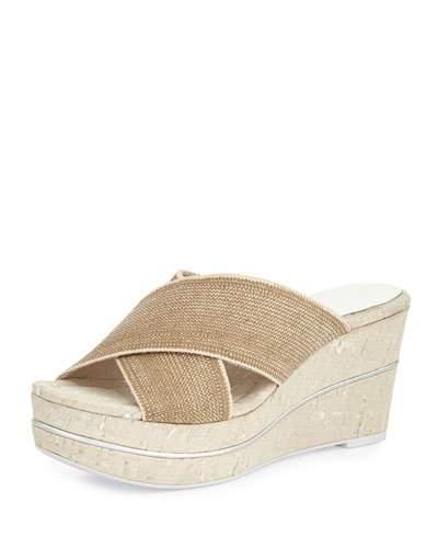 Dani Stretch Wedge Slide Sandal, Natural/white