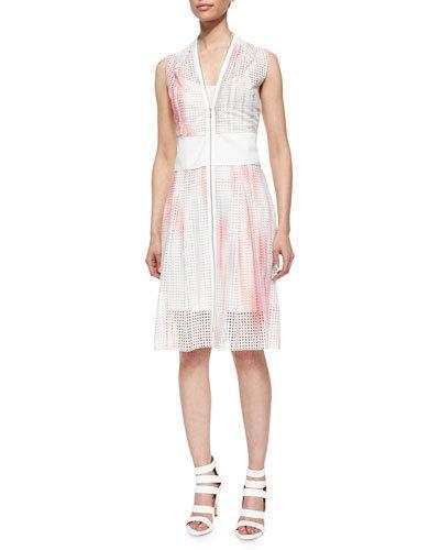 Emma Zip-front Perforated Dress
