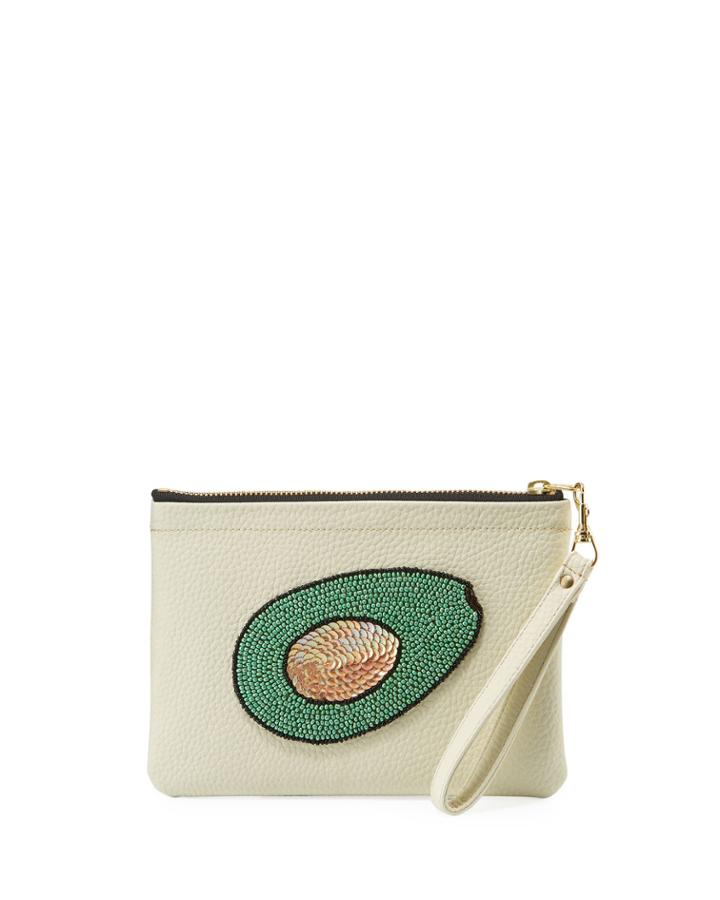 Beaded Avocado Clutch Bag, White