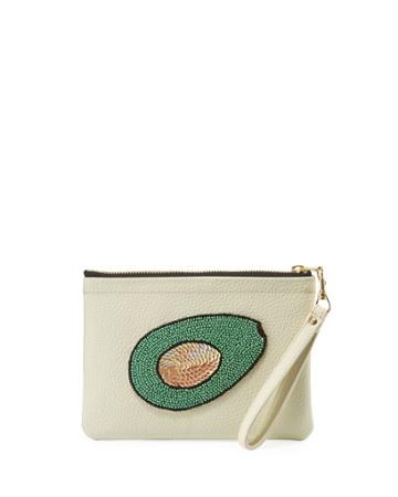Beaded Avocado Clutch Bag, White