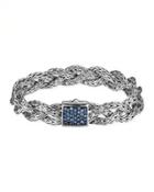 Classic Chain Small Braided Silver Bracelet, Blue
