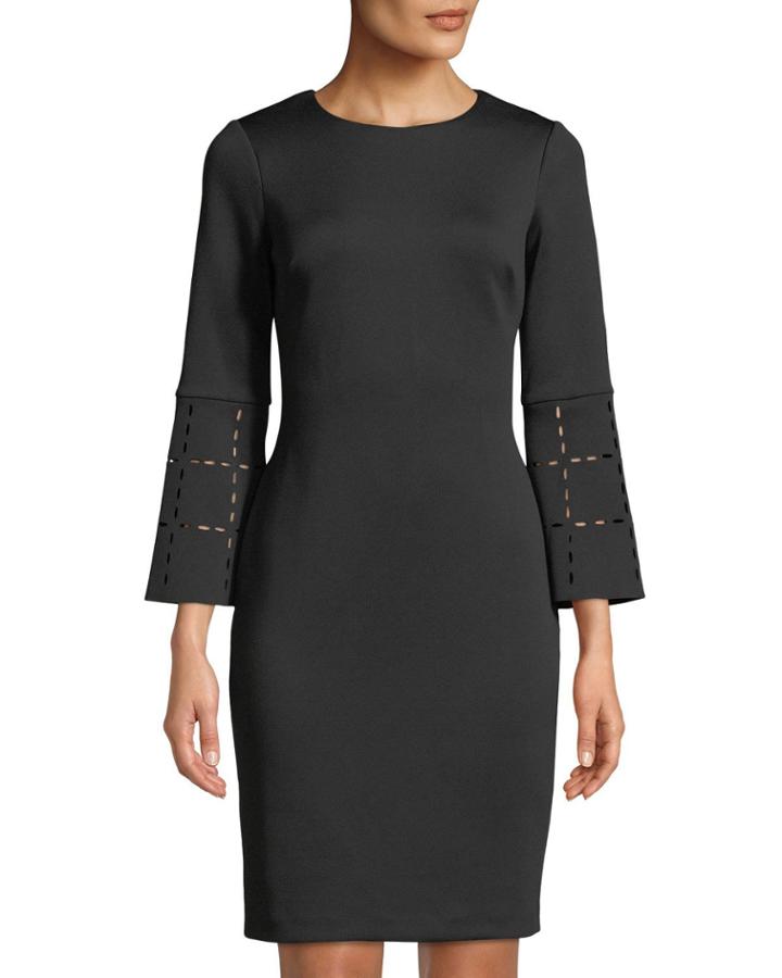 Sheath Scuba Dress W/ Laser Cut Bell