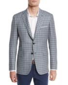 Check Plaid Two-button Sport Coat, Light Gray/blue
