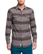 Men's Long-sleeve Stripe Brushed Pocket