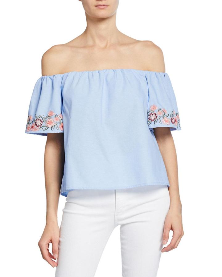 Floral Embroidered Off-the-shoulder Top