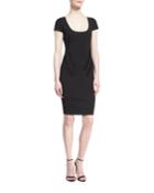 Cap-sleeve Dress With Tonal Piping, Black