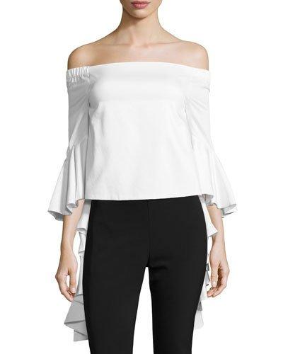 Flared-cuff Off-the-shoulder Blouse