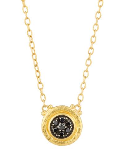 24k Round Black Diamond Pendant Necklace