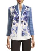 Watercolor Floral Stripe-sleeve Jacket