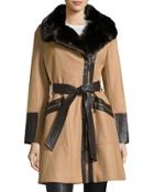 Wool-blend Asymmetric-zip Belted Coat, Camel