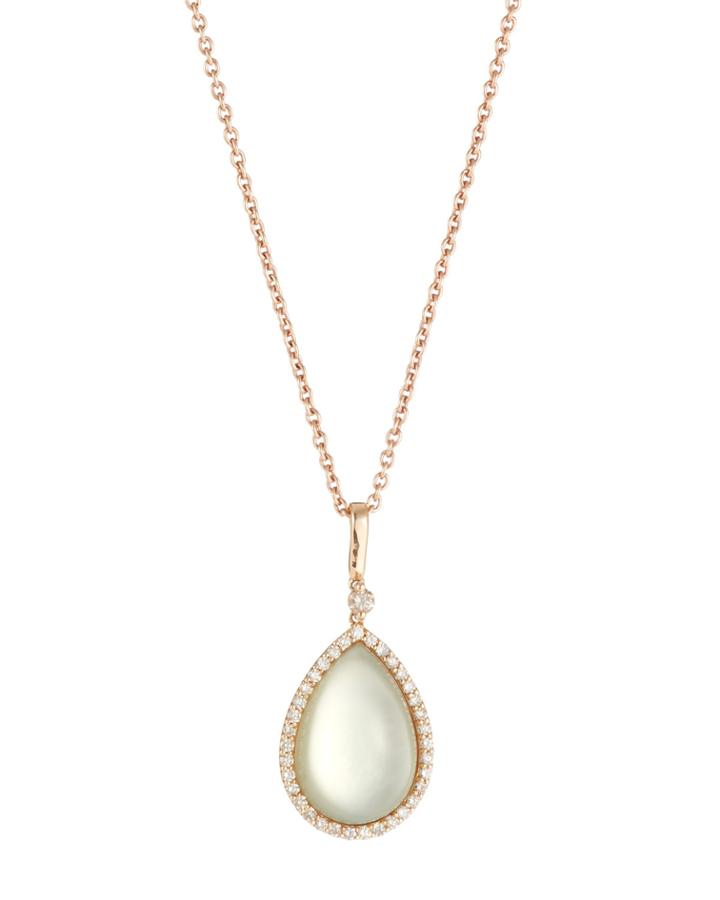 18k Prasiolite & Diamond Teardrop Pendant Necklace
