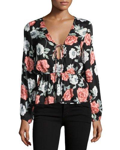 Garden Of Eden Peplum Blouse, Black Pattern