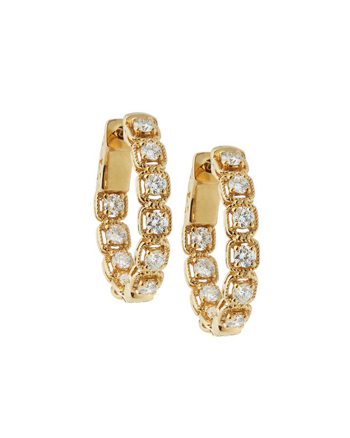 14k Yellow Gold Diamond Illusion Hoop Earrings,