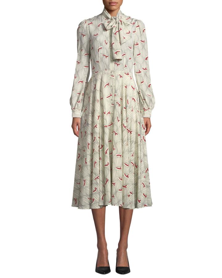 Bow-neck Hat Print Silk