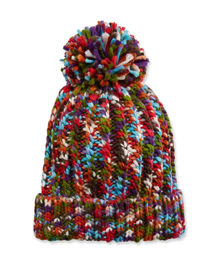 Multicolor Knit Beanie With Pompom
