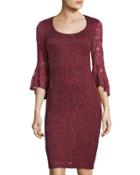 Glitter Lace Bell-sleeve Cocktail Dress