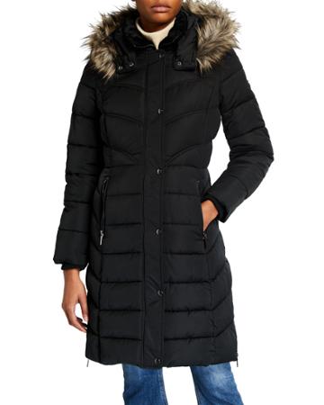 Puffer Coat With Faux-fur Hood
