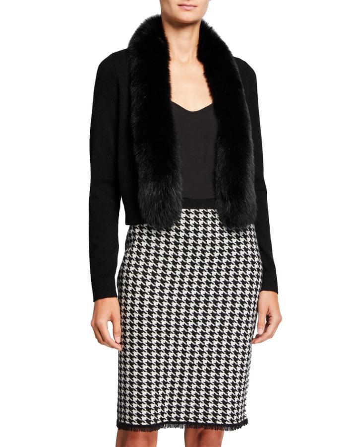 Cashmere Fox Fur-trim Cardigan
