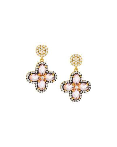 Pink Cz Crystal Clover Drop Earrings