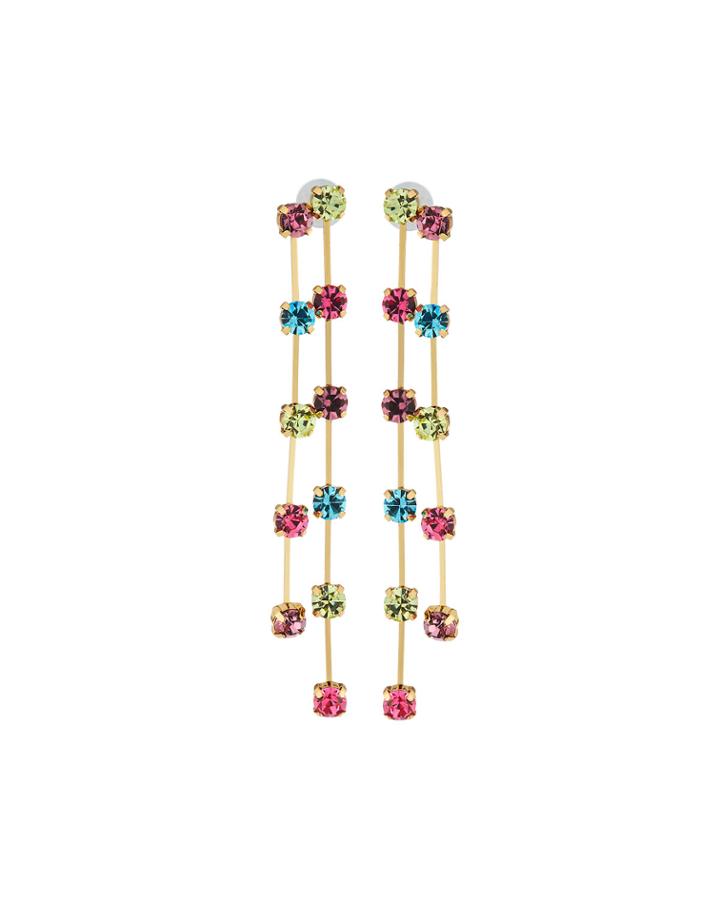 Double Drop Earrings W/ Multicolor Crystals