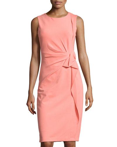 Quinn Sleeveless Ruched Sheath Dress, Coral Rose