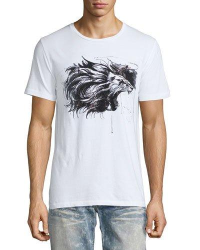 Embellished Lion Logo T-shirt, White