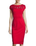 Lace Yoke Sheath Dress, Red