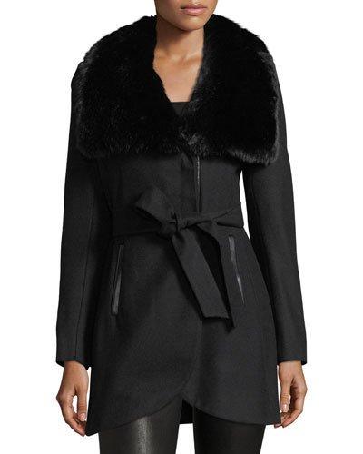 Faux-fur-collar Belted Coat