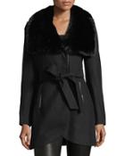 Faux-fur-collar Belted Coat