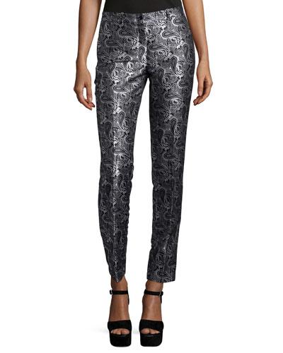 Samantha Paisley-print Skinny Pants, Black/white