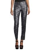 Samantha Paisley-print Skinny Pants, Black/white