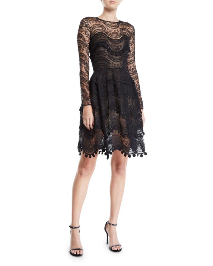 Wavy Lace Scalloped Illusion Dress