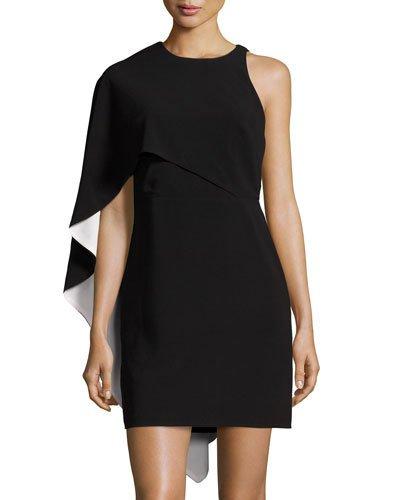 One-shoulder Crepe Dress, Black