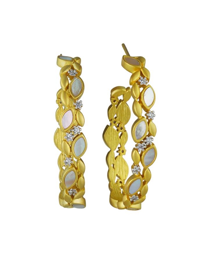 Fleur Bloom Mother-of-pearl Embellished Hoop Earrings