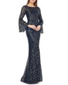 Embroidered Boat-neck Trumpet Gown