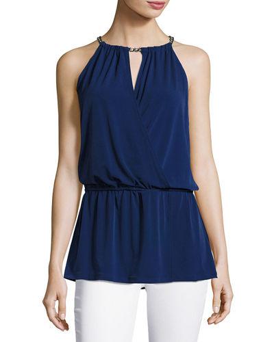 Chain-neck Halter Peplum Top