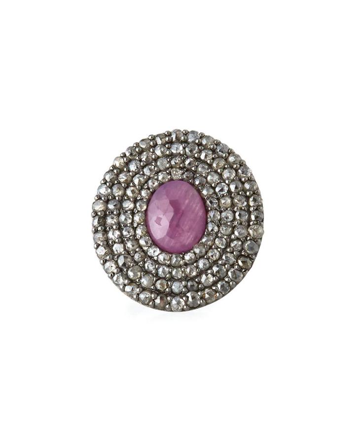 Pink Sapphire & Diamond Pave Oval Ring