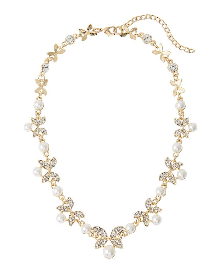 Pearly & Crystal Butterfly Necklace