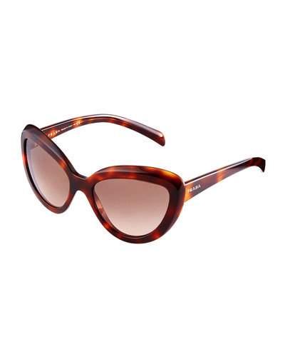 Thick Havana Plastic Cat-eye Sunglasses, Brown
