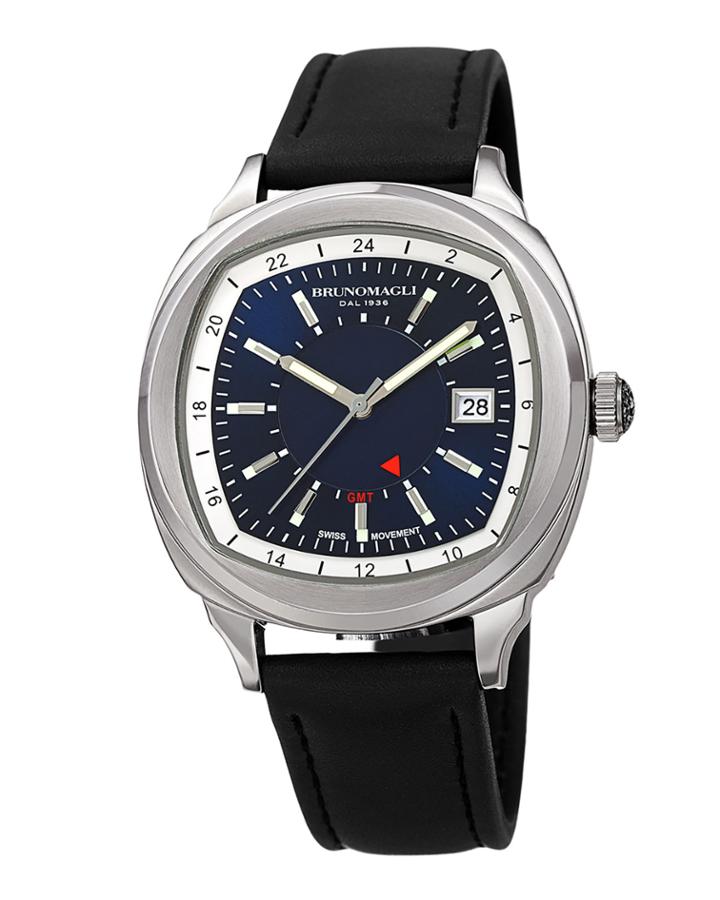 Men's Enzo Cushion Watch W/ Leather Strap, Black/silver