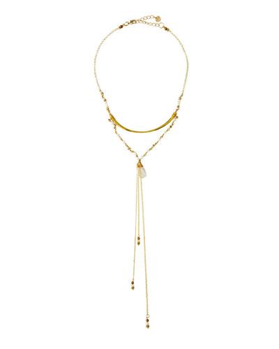 Layered Beaded Y-drop Fringe Necklace
