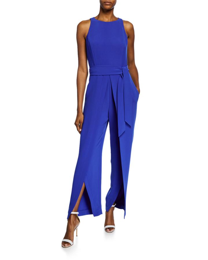 Split-leg Crepe Sleeveless Jumpsuit