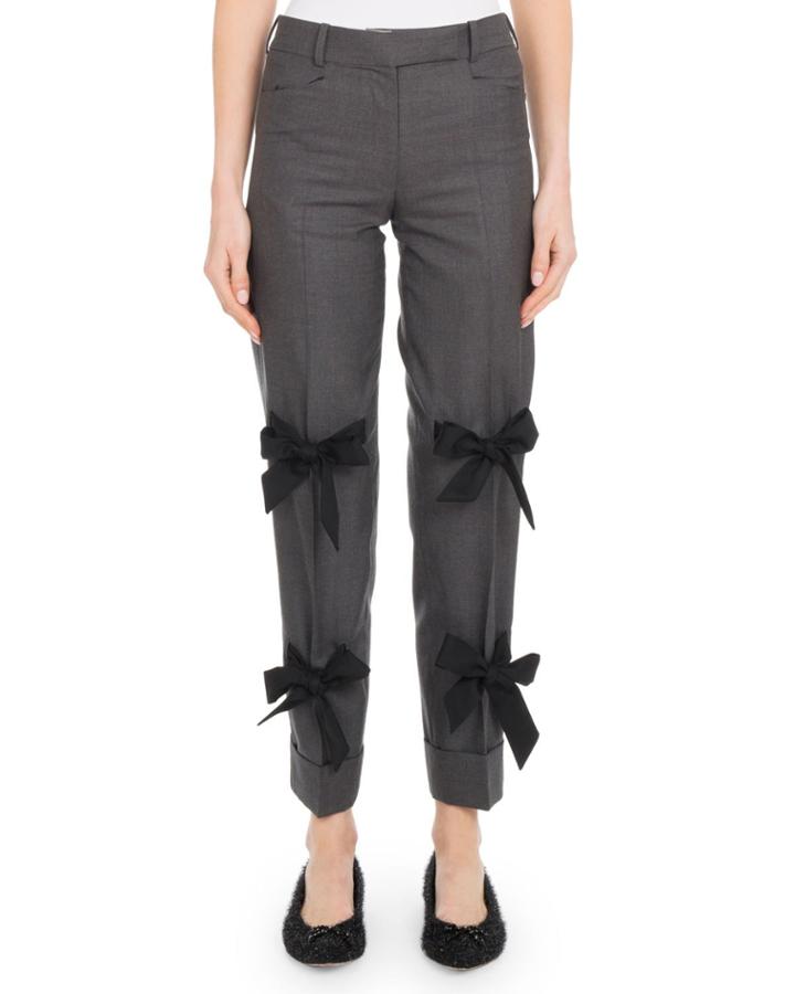 Skinny Stretch-wool Pants W/ Bow Details