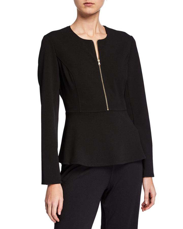 Long-sleeve Zip-front Peplum Top