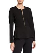 Long-sleeve Zip-front Peplum Top