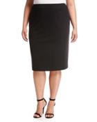 Quilted-waist Pont&eacute; Pencil Skirt, Black,