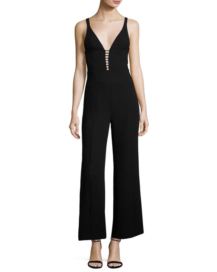 Sleeveless Wide-leg Jumpsuit With Ladder Inset, Black